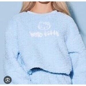 HELLO Kitty & Friends x Forever21 Baby Blue Fleece Kidcore Pullover Crop Top M